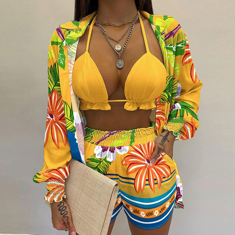 Women's Printed Cami Shirt and Shorts 3-Piece Set
