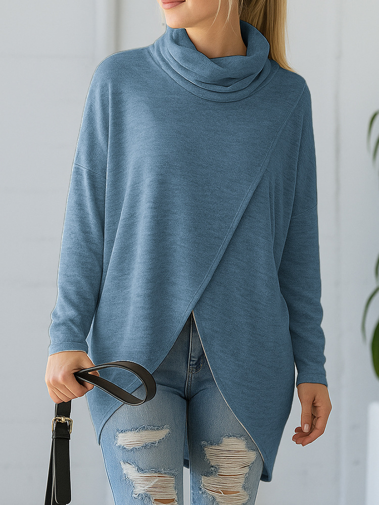 Women's Casual Loose Long Sleeve Solid Color Cowl Neck Knit Top