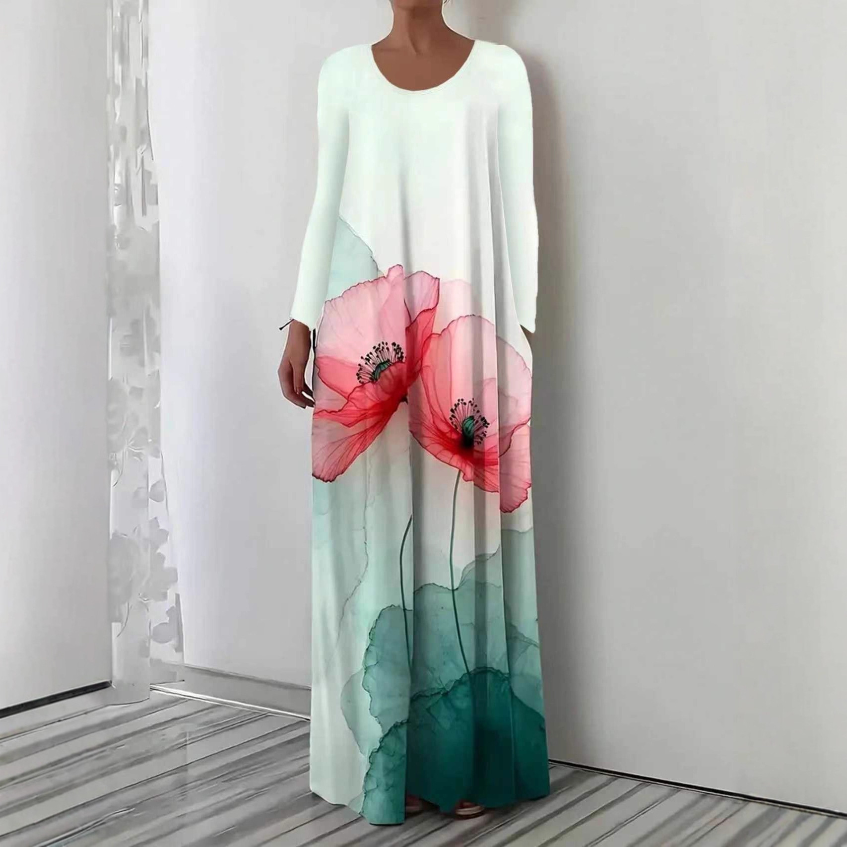 Floral Print Long Sleeve Maxi Dress