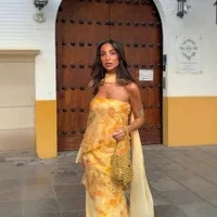 Yellow Floral Slip Dress Women's Summer Beach Midi A-Line