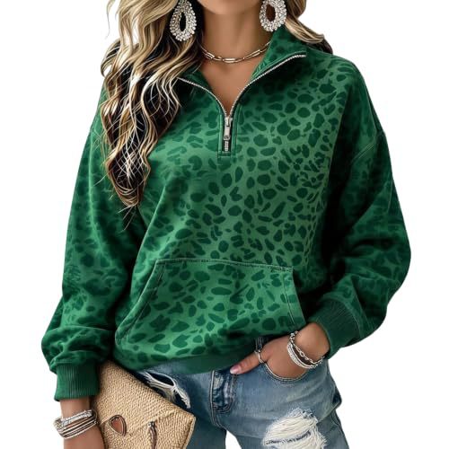 Leopard Polka Dot Print Half-Zip Stand Collar Hoodie
