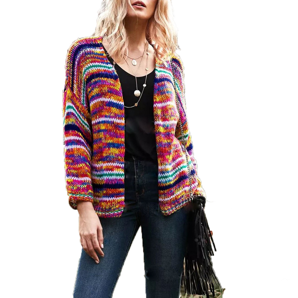 Striped Knit Loose Cardigan Lightweight Women's Sweater Coat