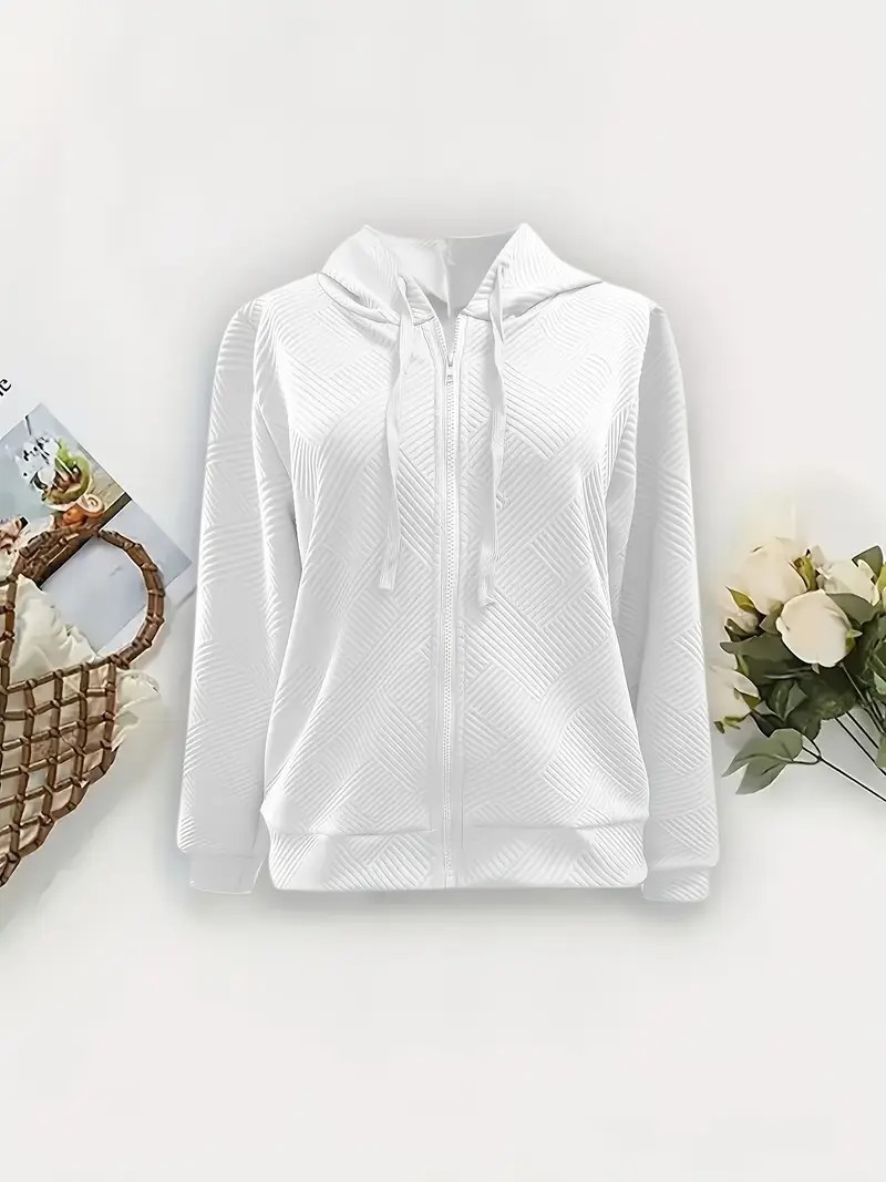 Jacquard Zip-Up Hooded Jacket for Women