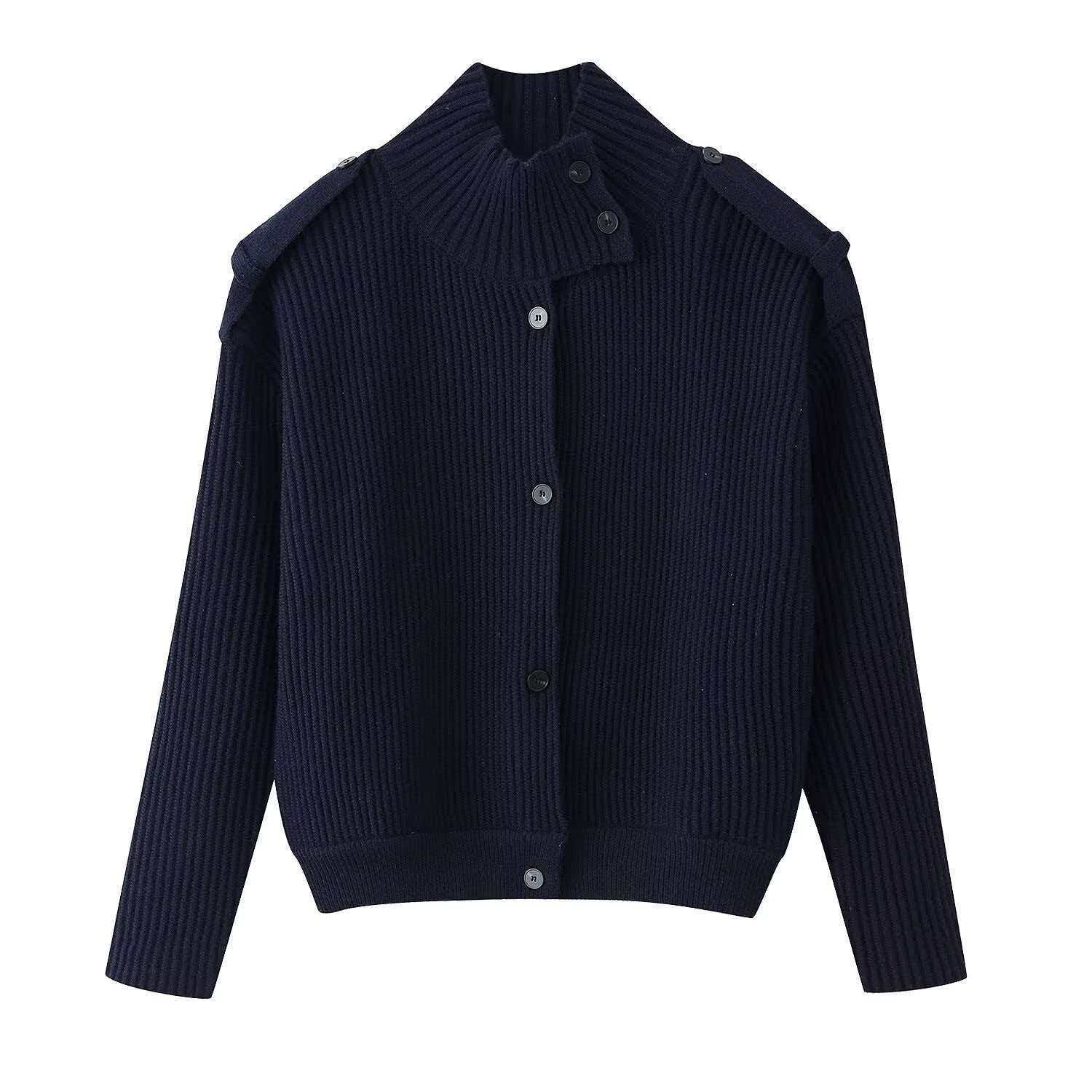 Women's High-Neck Button-Front Knit Cardigan Sweater