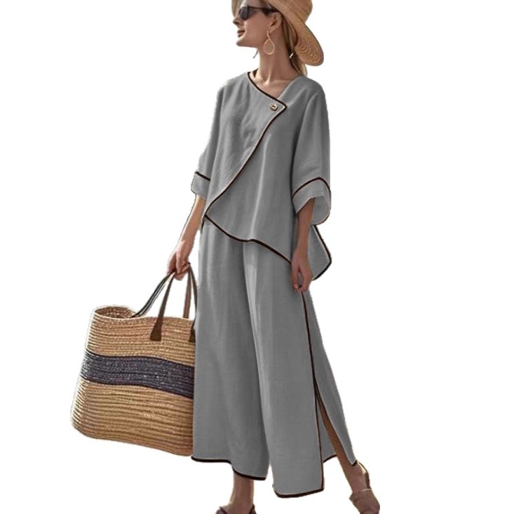 Women's Striped Print Wide-Leg Pants Set