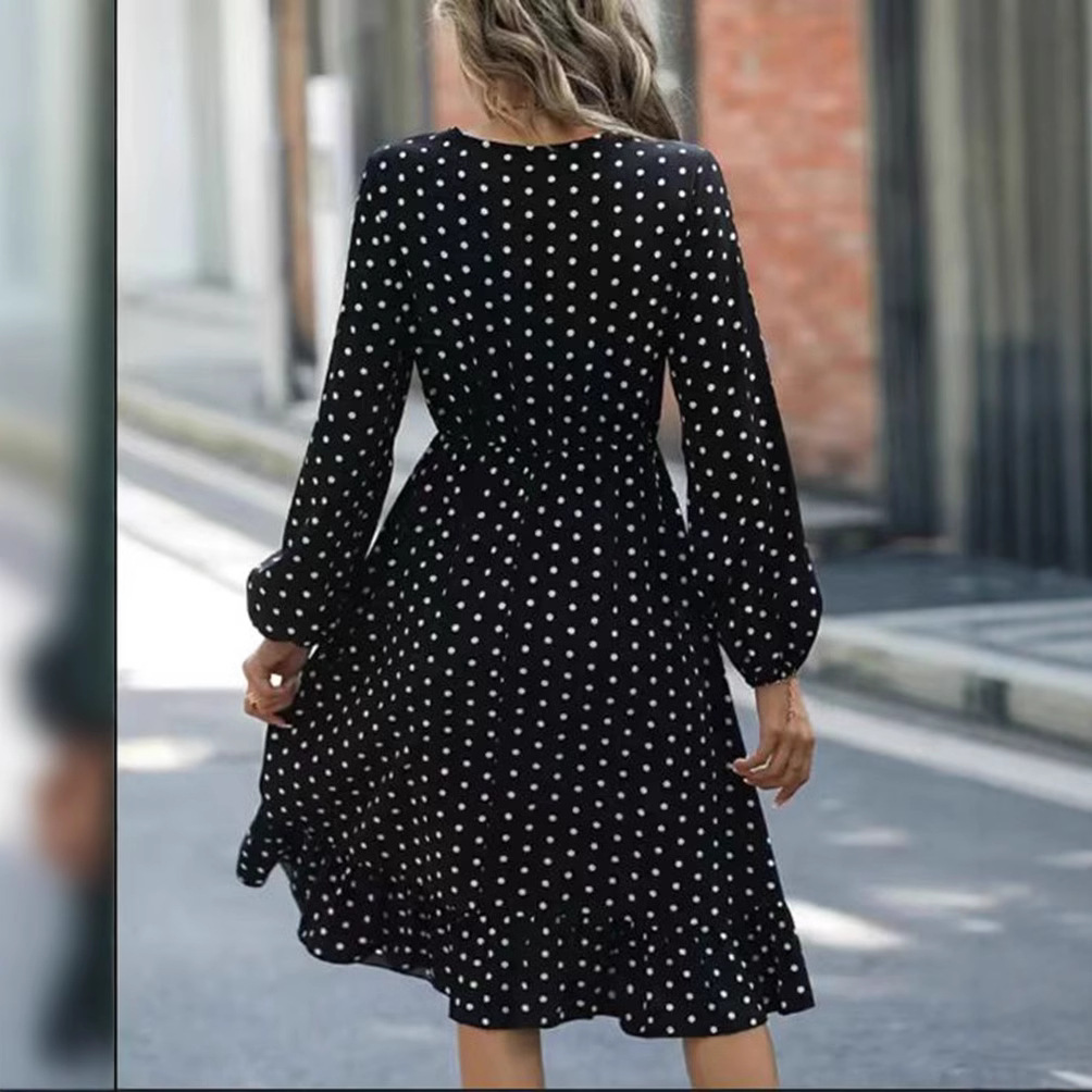 Polka Dot V-Neck Cinched Waist Midi Dress