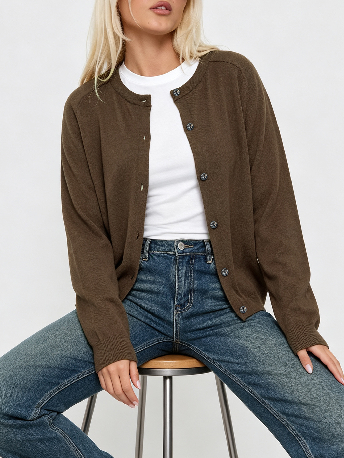 Minimalist Solid Knit Cardigan Long Sleeve Single-Breasted