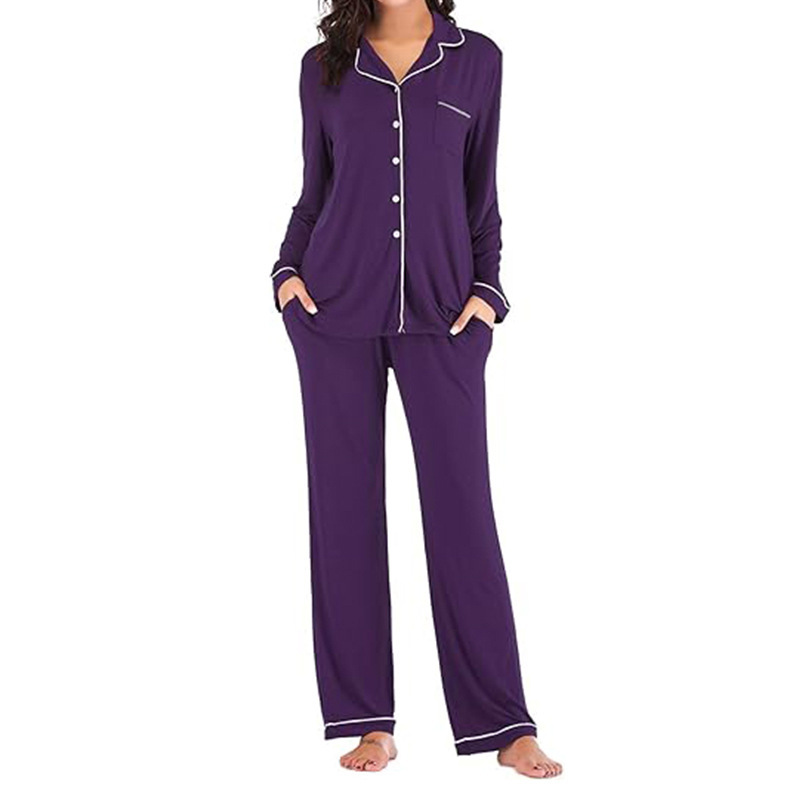 Women's Cuban Collar Printed Long Sleeve Button Set
