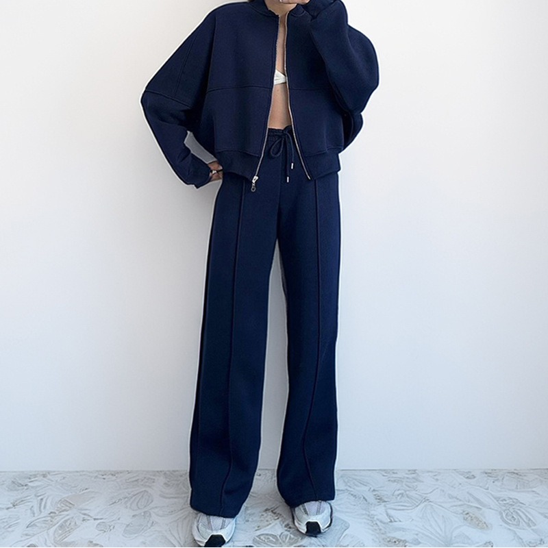Women's Casual Solid Zip-Up Hoodie and Pants Set