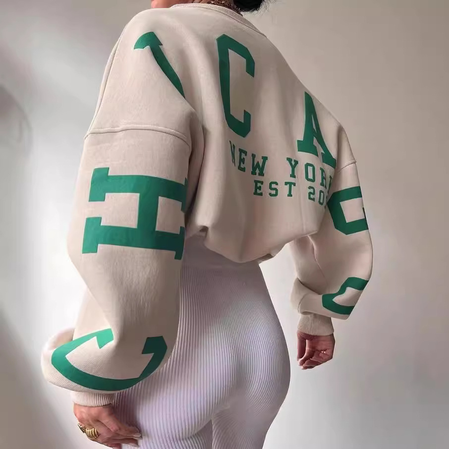 Women's Casual Printed Thick Pullover Long-Sleeve Sweatshirt