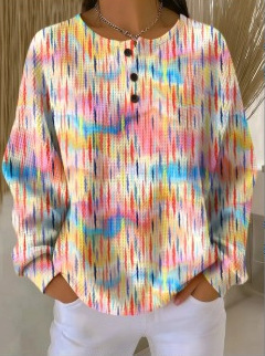 Women's Plaid Tree Floral Polka Dot Print Button Sweatshirt
