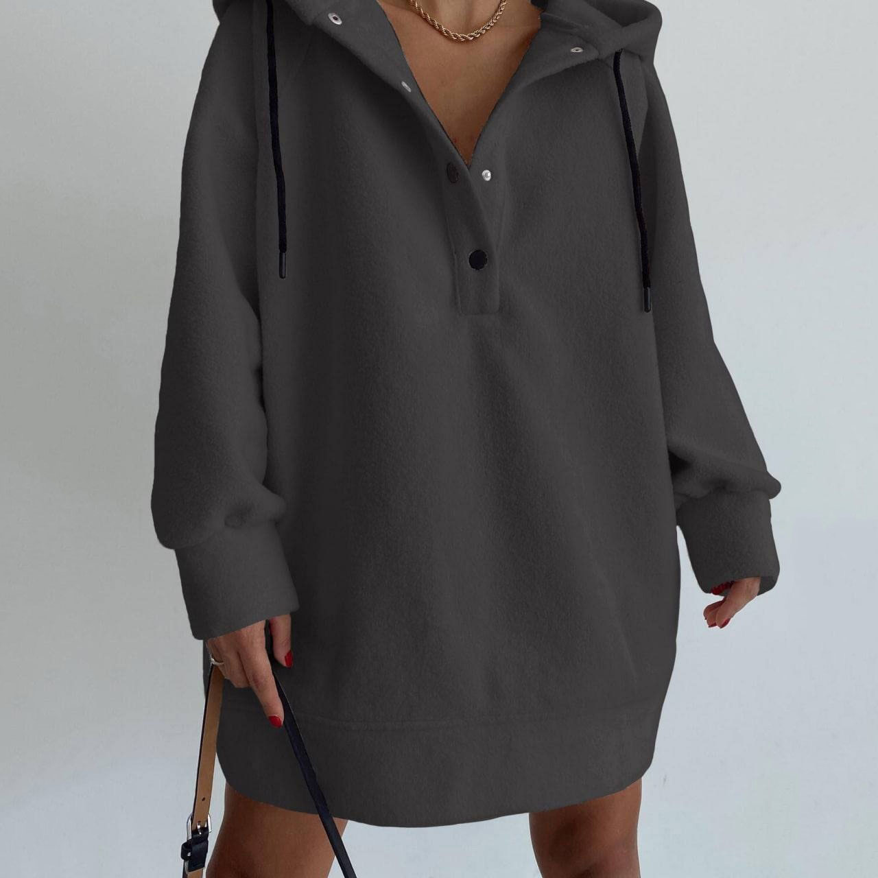 Women's Long-Sleeve Loose Hooded Fleece Sweatshirt