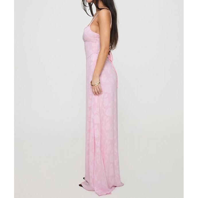 Pink Sweet Slimming Midi Dress Sleeveless A-Line Floral