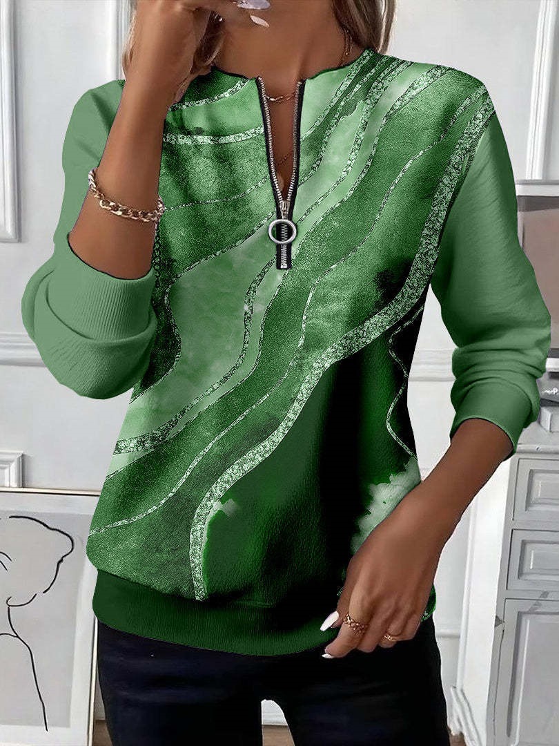 Women's Boho Print Long Sleeve Zip-Up Sweatshirt Casual Top