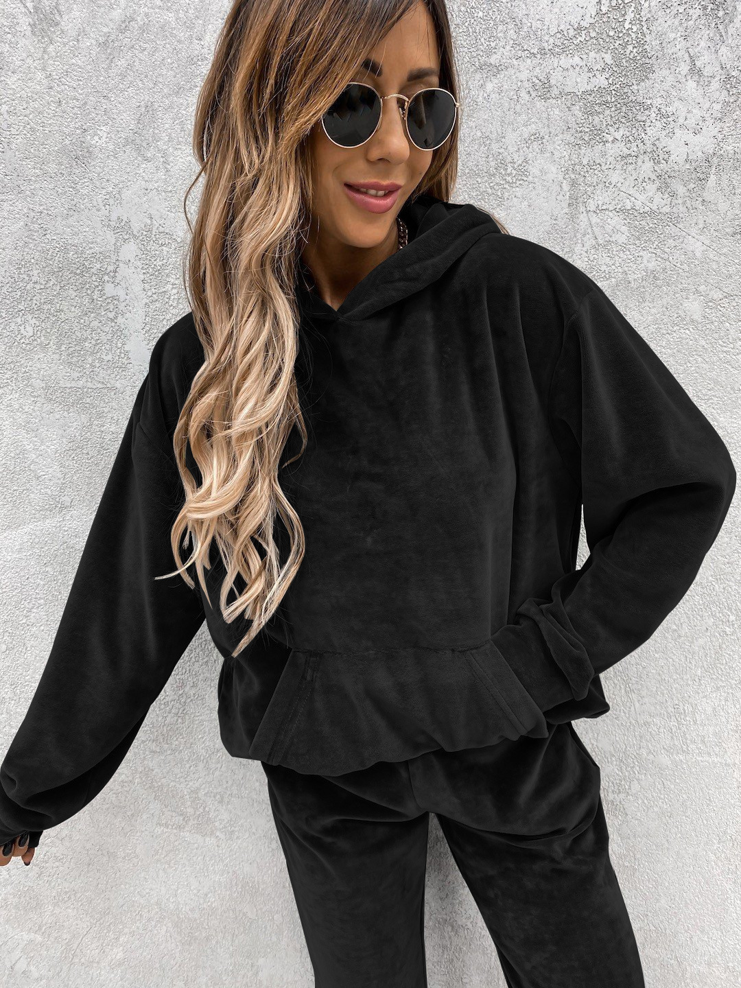Women's Solid Color Hoodie and Pants Two-Piece Set