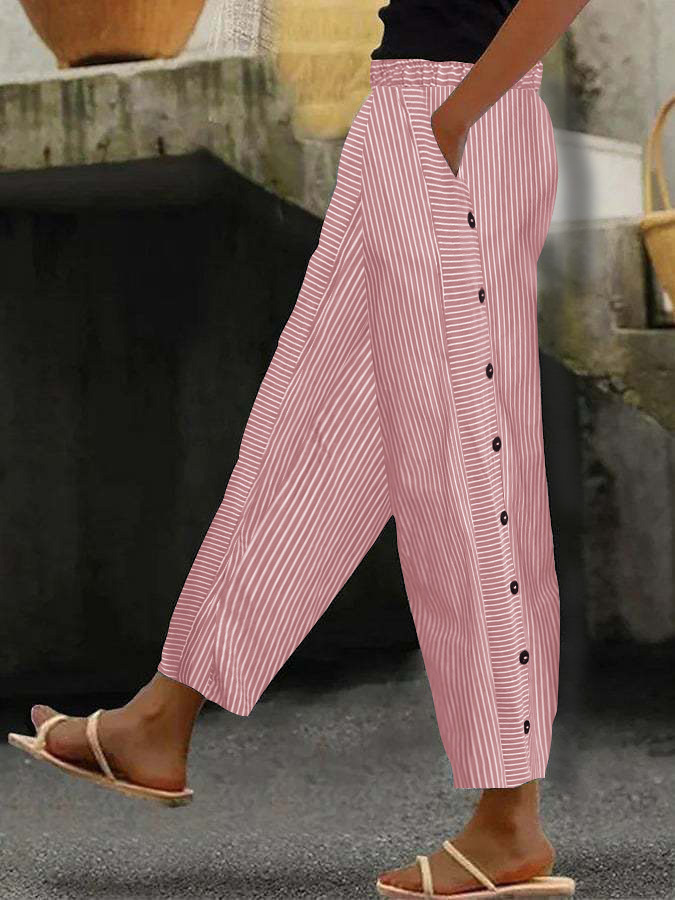 Women's Striped High-Waist Cropped Skinny Pants with Stretch