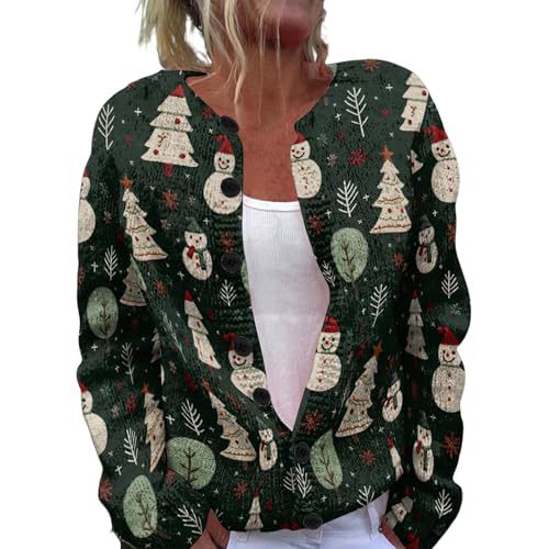 Women's Christmas Reindeer Snowman Print Faux Sweater Cardigan