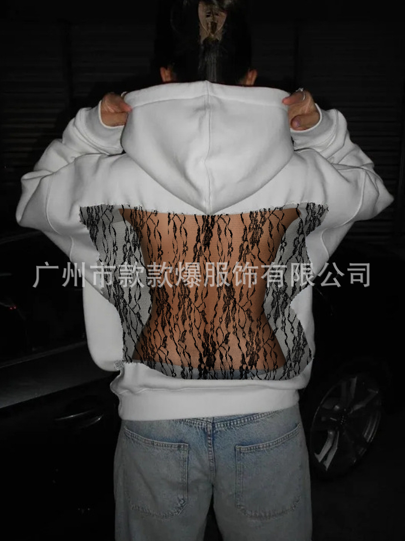 Women's Sheer Mesh Open-Back Hooded Sweatshirt