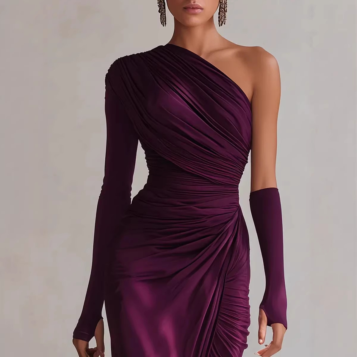 One-Shoulder Ruched Bodycon Long Dress