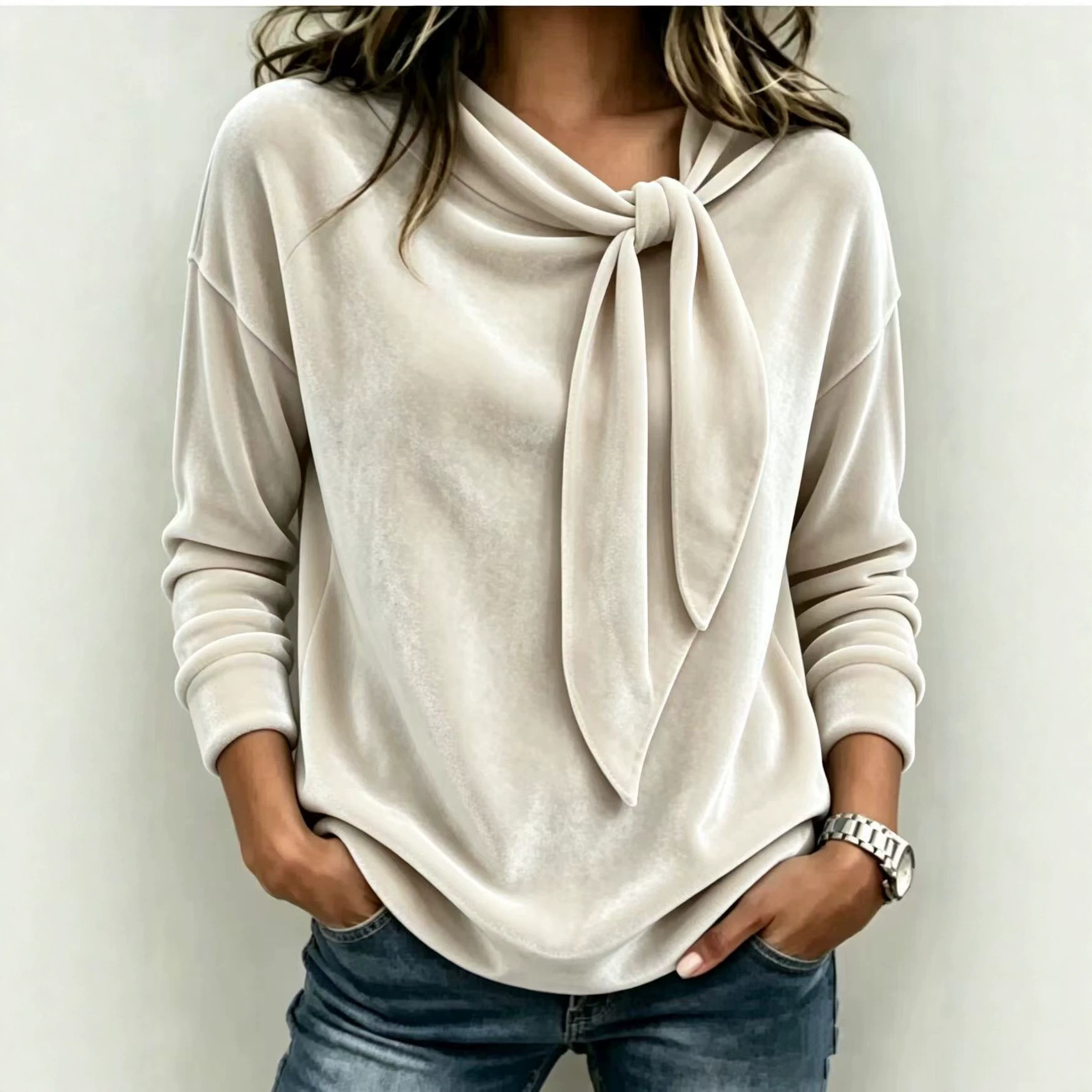 Velvet Bow Sweater Women's Pullover