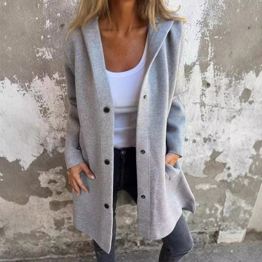 Solid Color Hooded Single-Breasted Casual Jacket