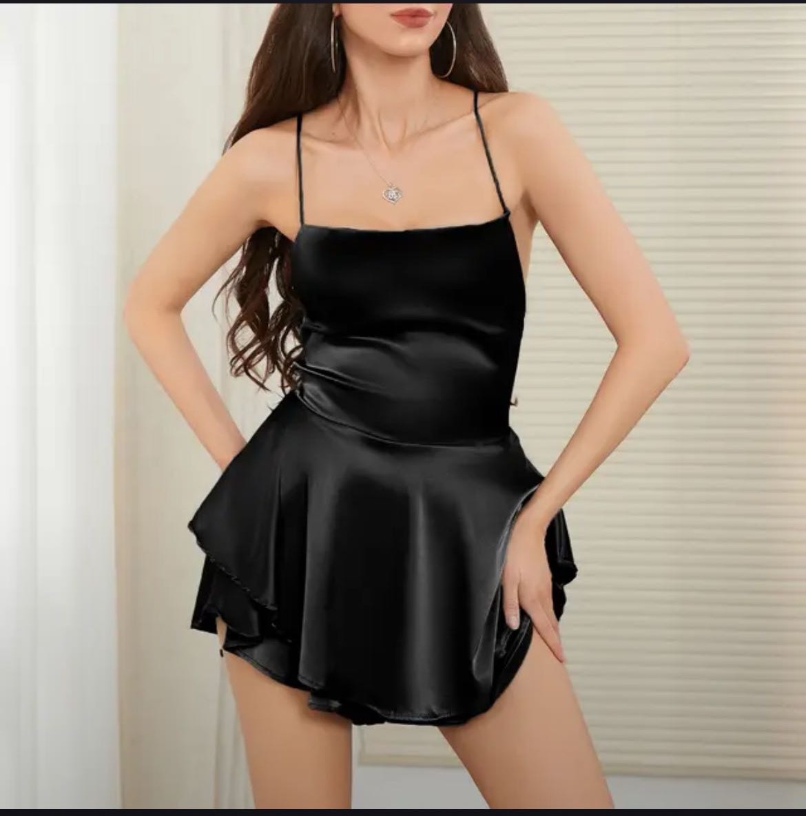 Sexy Satin Backless Tie A-Line Dress & Wide-Leg Culotte