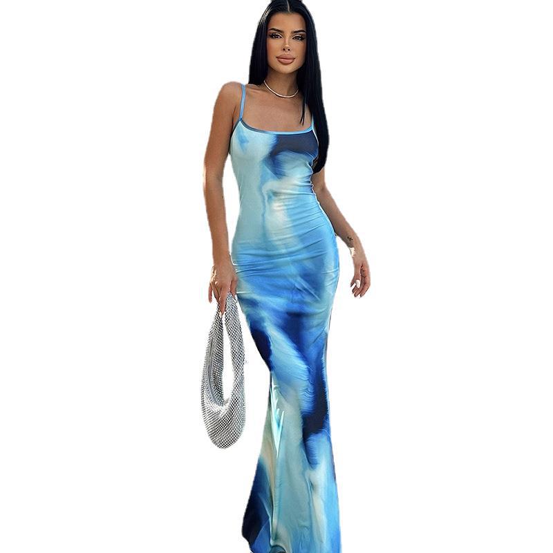 Women's Printed Bodycon Backless Cami Pencil Dress