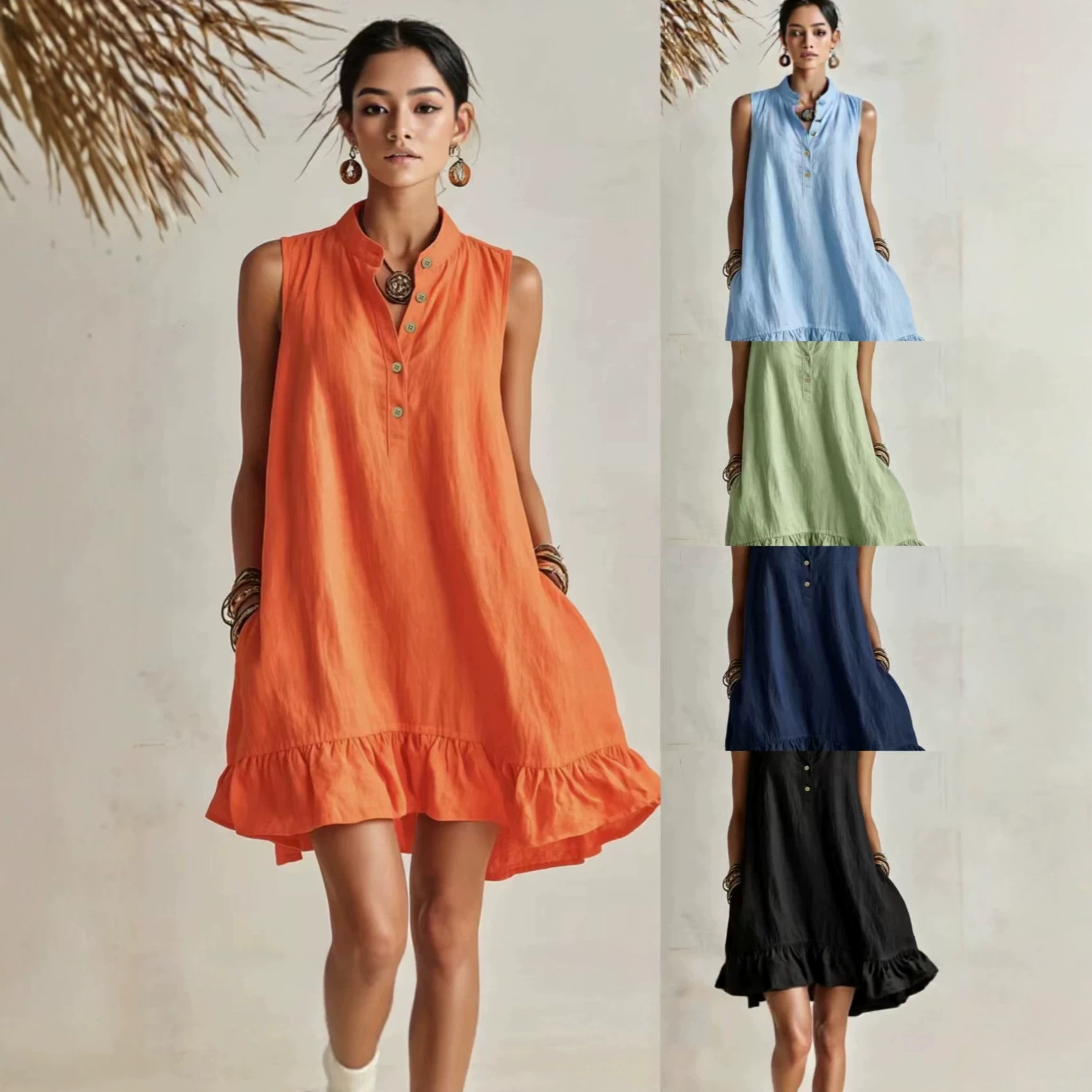 Women's Loose Casual Summer Dress Sleeveless A-Line Midi