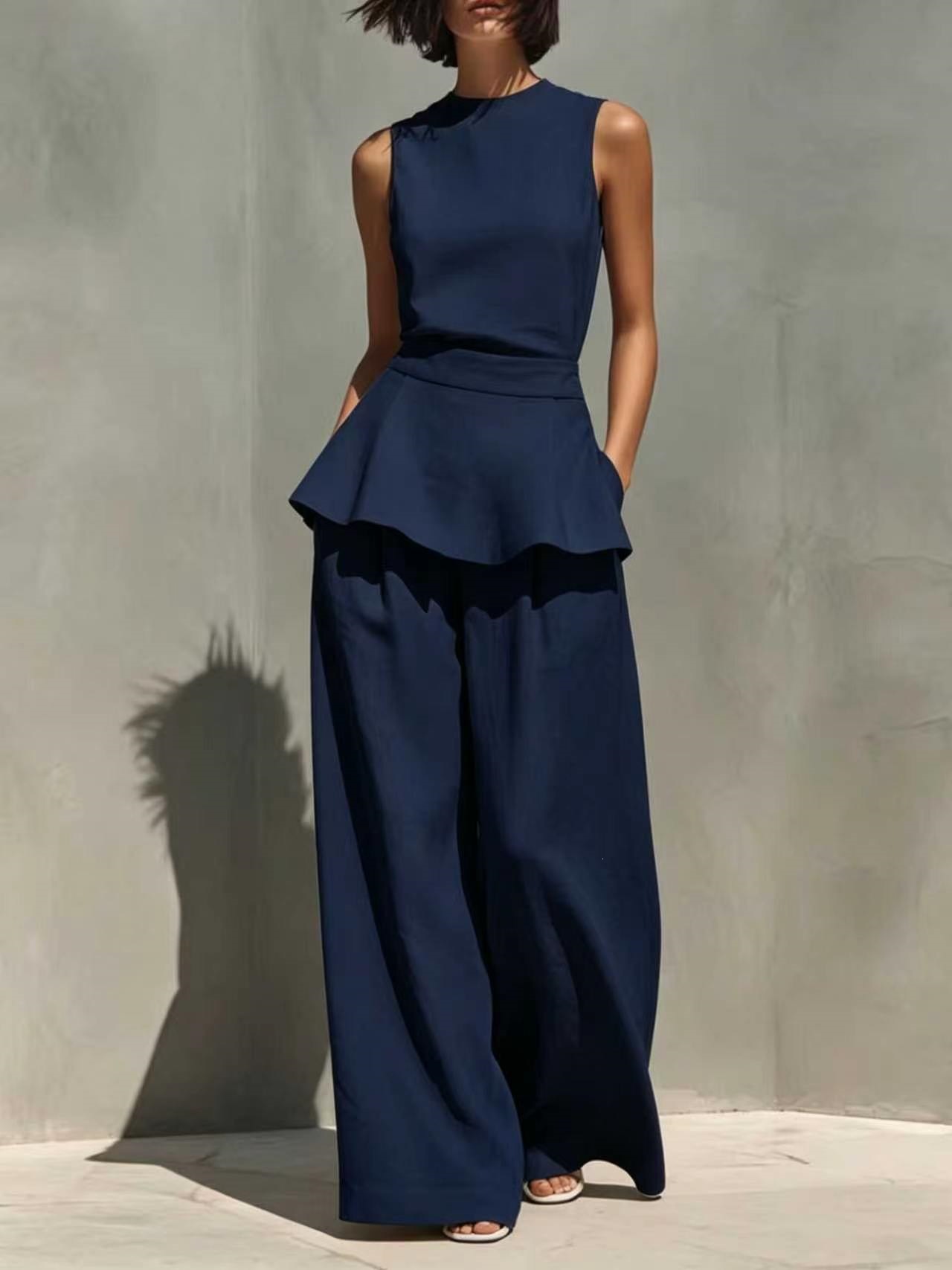 Women's Sleeveless Vest & Wide-Leg Pants Cotton-Linen Two-Piece Set