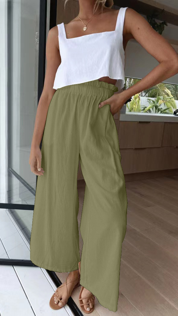 High-Waist Wide-Leg Pants Loose Flowy Floor-Length