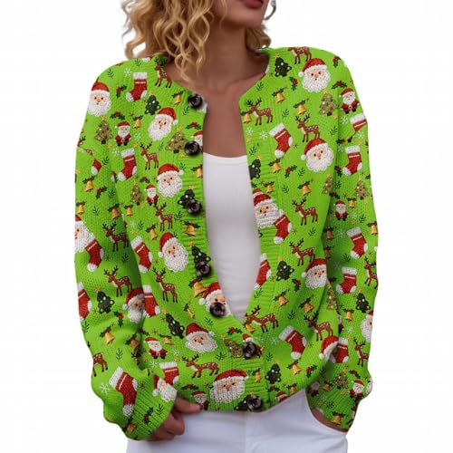 Women's Christmas Reindeer Print Button Cardigan Sweater