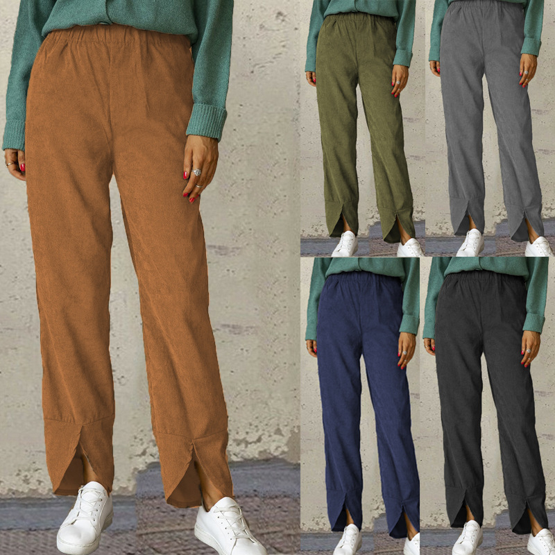 Women's Corduroy Straight-Leg Pants with Elastic High Waist