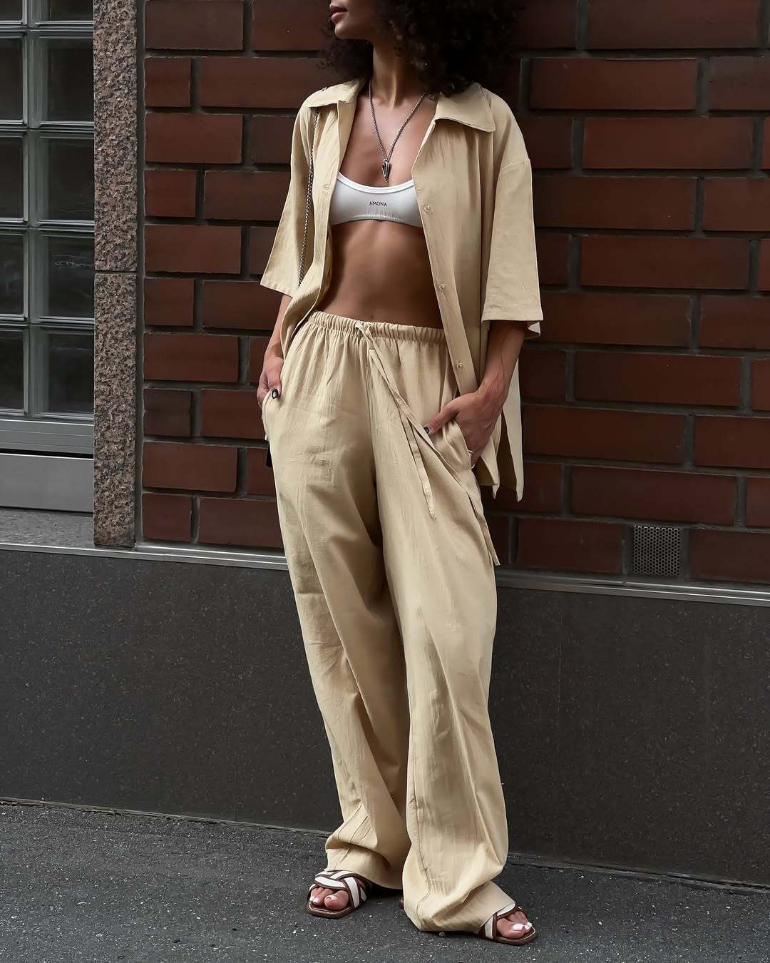 Women's Casual Two-Piece Set Solid Short-Sleeve Shirt & Elastic Waist Pants