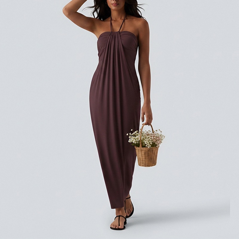 Women's Backless Ruched Tube Dress Solid Color Vacation
