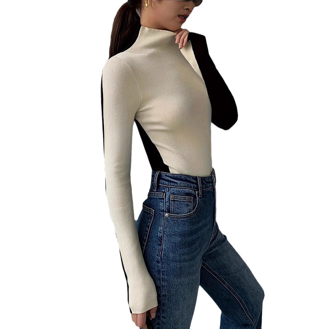 Black High-Neck Knit Sweater Slim Fit Long Sleeve