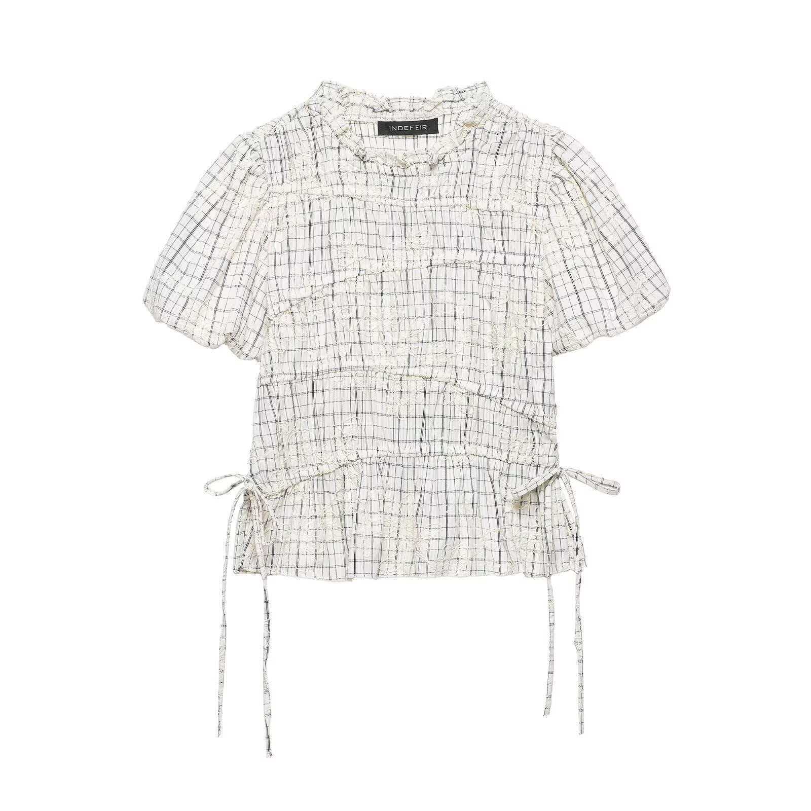 Women's Plaid Ruffle Drawstring Top and Skirt Set