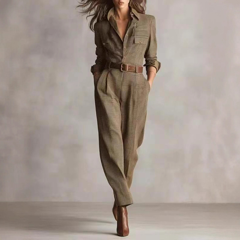 Women's Classic Retro Plaid Cargo Jumpsuit