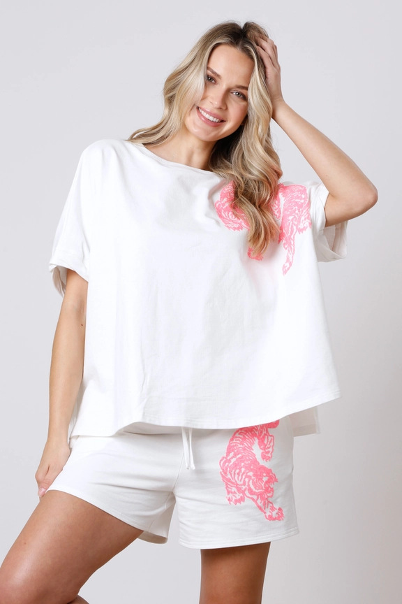 Tiger Sequin Short Sleeve Two-Piece Pants Set