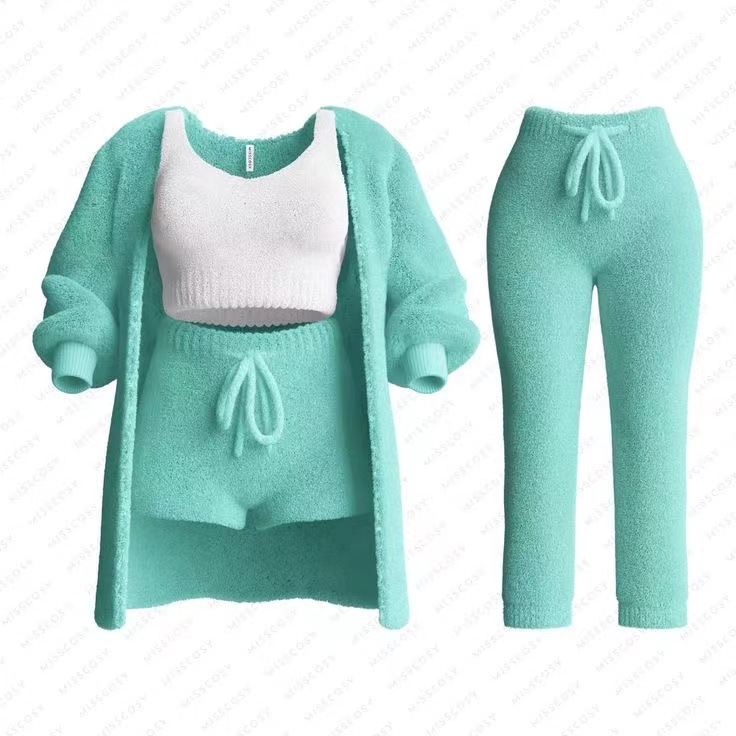 Knit Plush Long-Sleeve Cardigan, Vest & Shorts 3-Piece and 4-Piece Set
