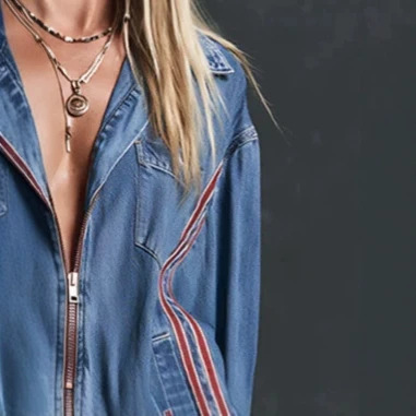 Loose Striped Blue Half-Zip Mini Dress