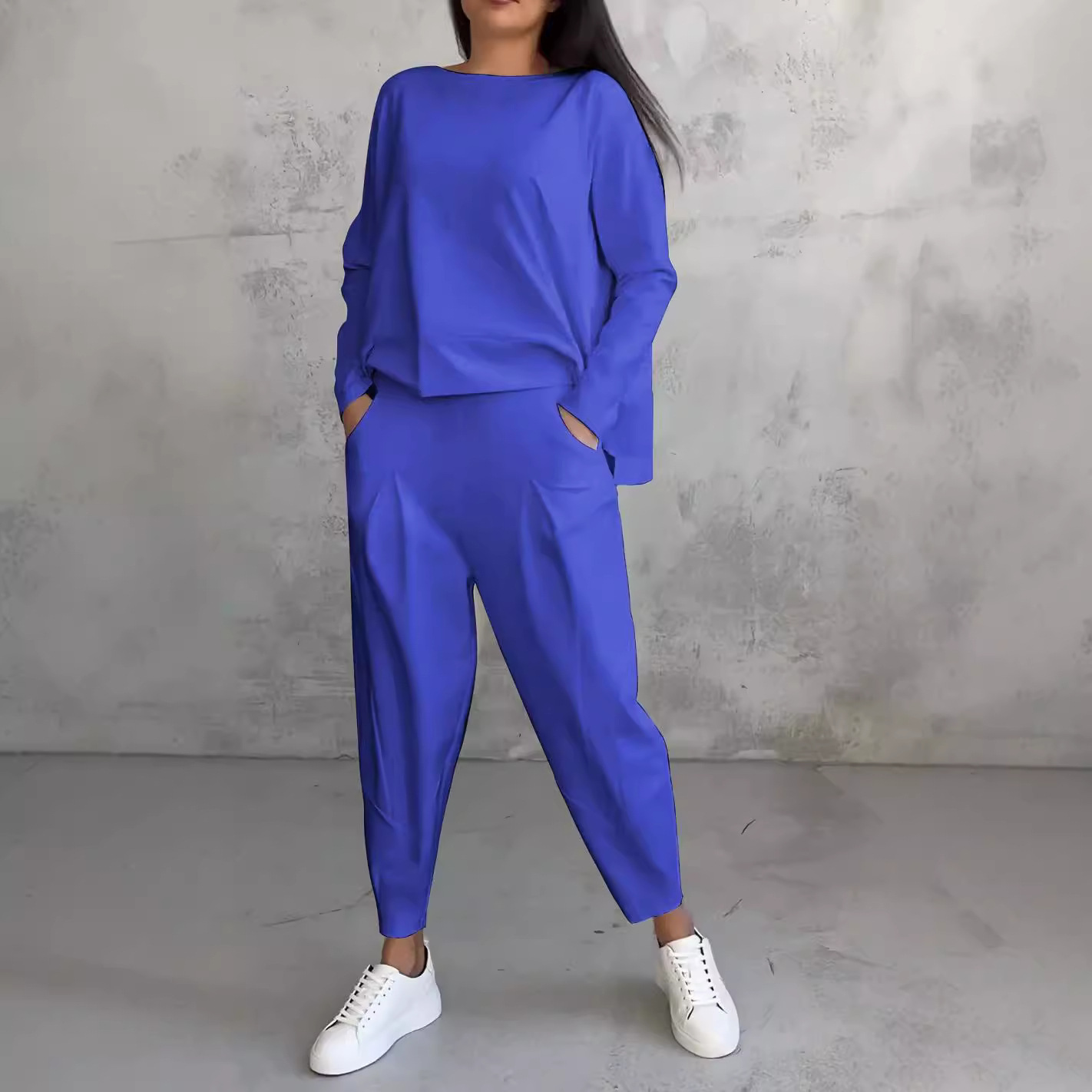 Solid Color Loose Top and Jogger Pants Two-Piece Set