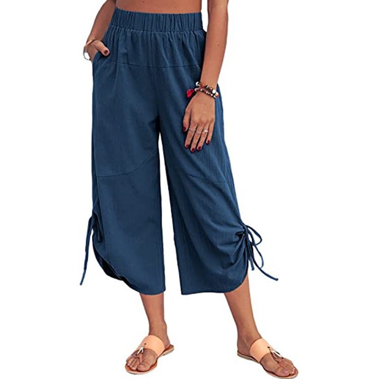 Women's Straight-Leg Capri Pants with Drawstring and Pockets