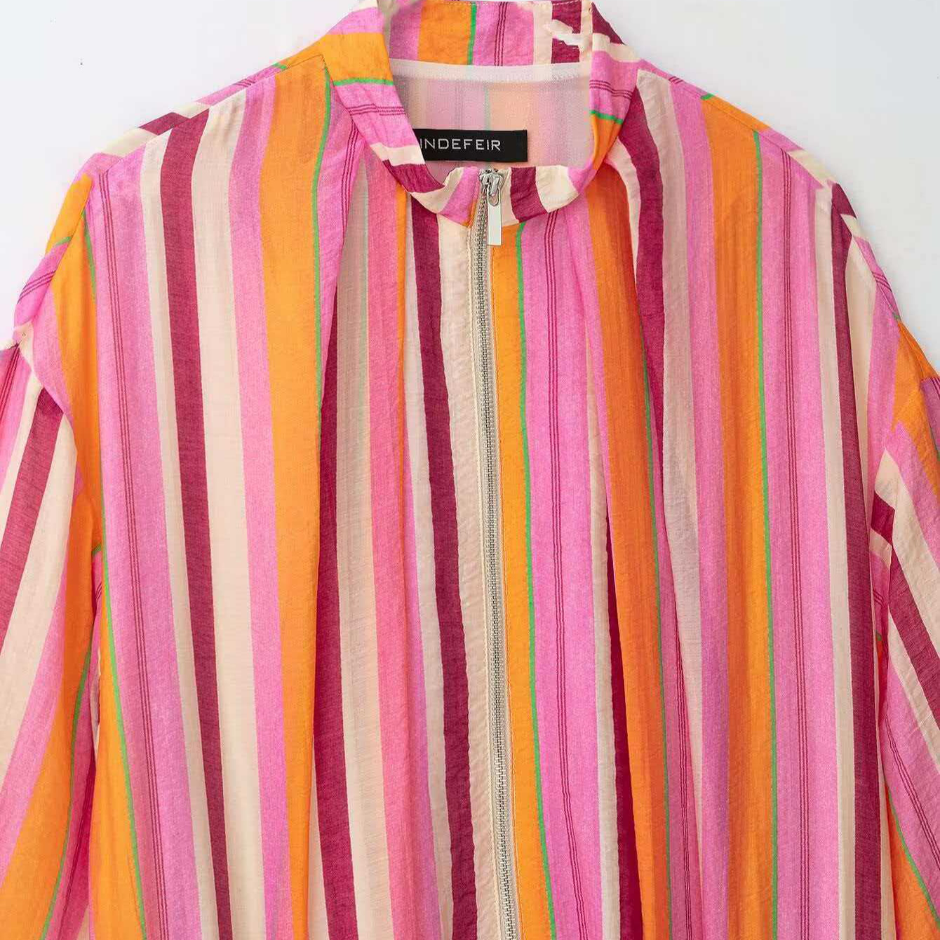 Striped Bomber Jacket Women's Casual Loose Fit Zip-Up