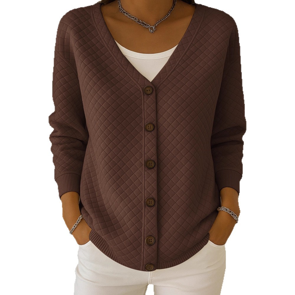 Women's Plaid Long Sleeve Cardigan Knit Sweatshirt Jacket