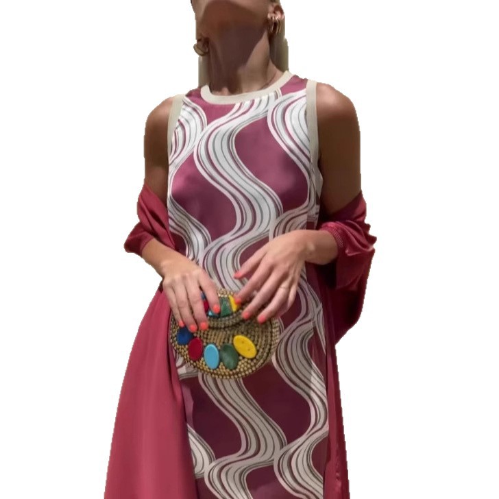 Women's Printed Two-Piece Dress Set with Cape