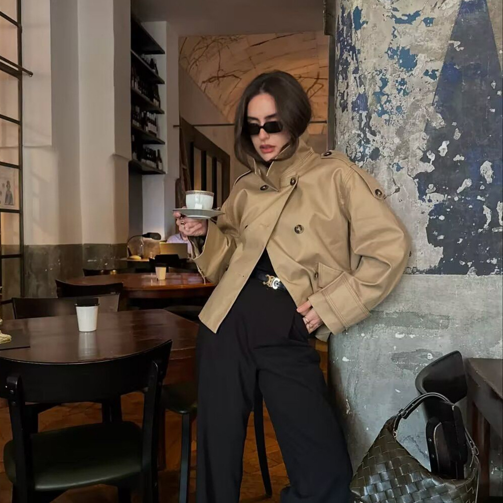 Women's Two-Tone Commuter Trench Coat with Lapel Collar
