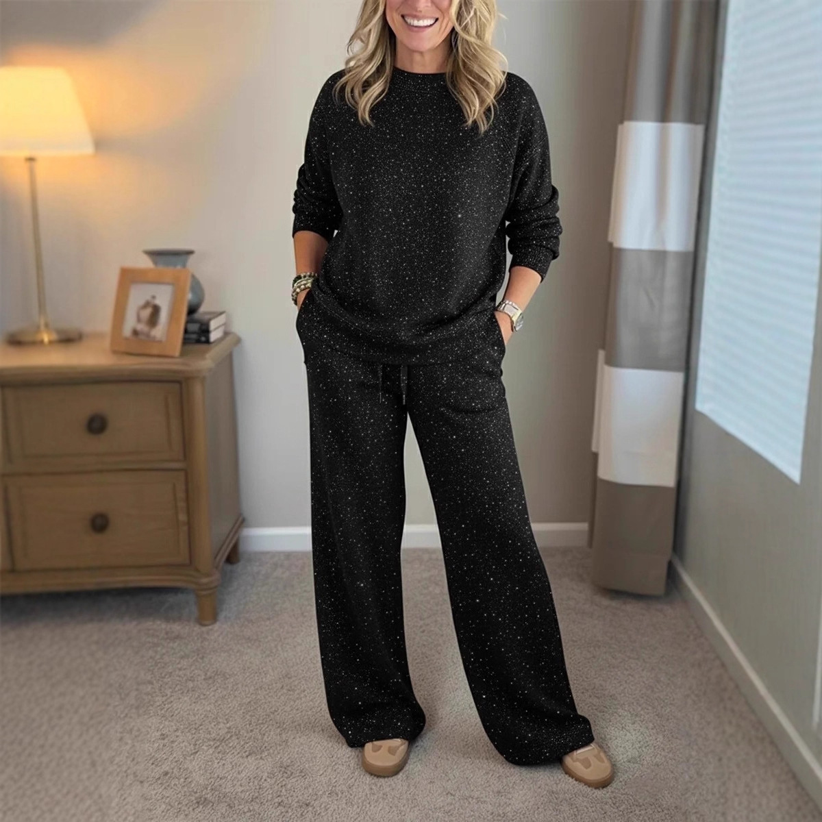 Sparkly Sequin Hoodie and Pants Set Loose Fit