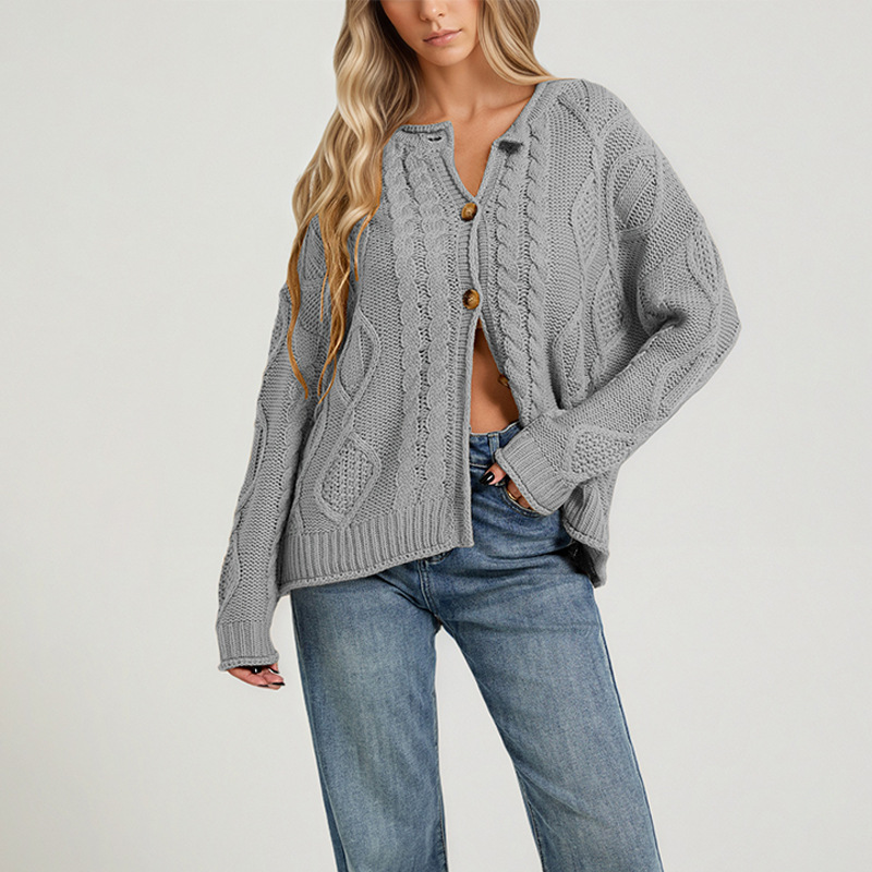 Women's Cable Knit Long Sleeve Cardigan Sweater Coat
