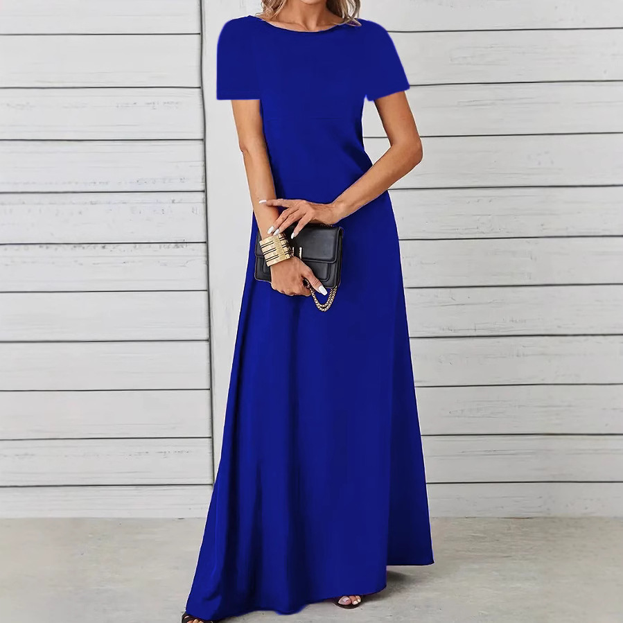 Women's Slim Fit Soft Crew Neck Solid Short Sleeve A-Line Dress