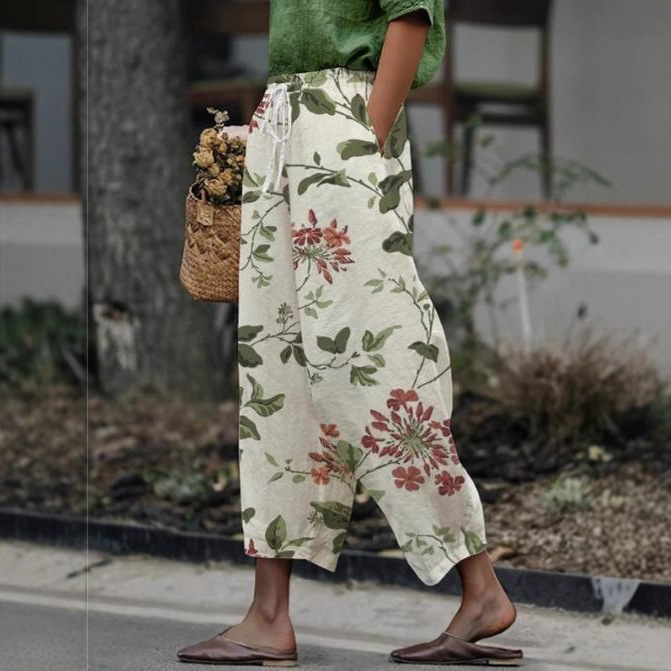 Women's Striped & Floral Print Straight-Leg Casual Pants